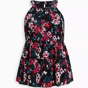 Torrid Floral Halter Tiered Tank Top Black Multicolor Size 2X 100% Rayon